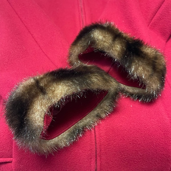 Vintage MDP - Red Wool Coat Faux Fur Zip Collared Lined Waist Length - Sz Large - Picture 8 of 13